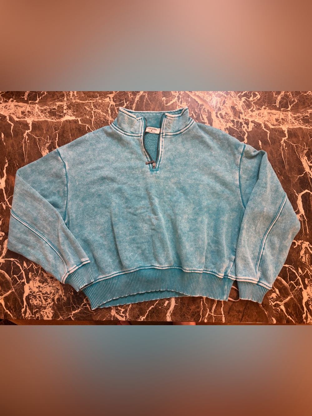 Zenana Outfitters Washed Teal Crop Pullover